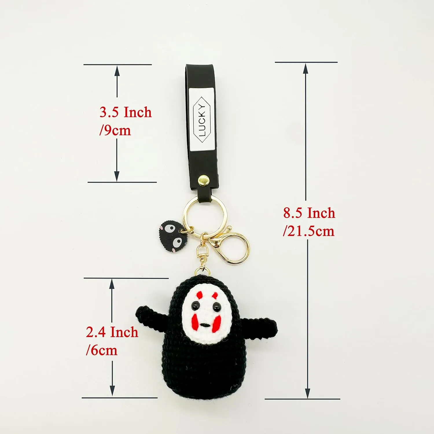 YJacuing Anime Handmade Crochet Macrame Boho No Face Plush Keychain with Wristlet Strap Lanyard for Women