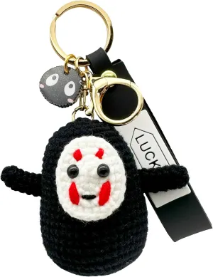 YJacuing Anime Handmade Crochet Macrame Boho No Face Plush Keychain with Wristlet Strap Lanyard for Women