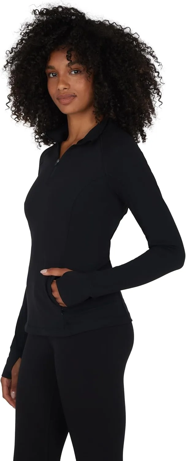 Yogalicious Half Zip Lightweight Workout Long Sleeve Athletic Jacket with Front Pockets and Thumbholes