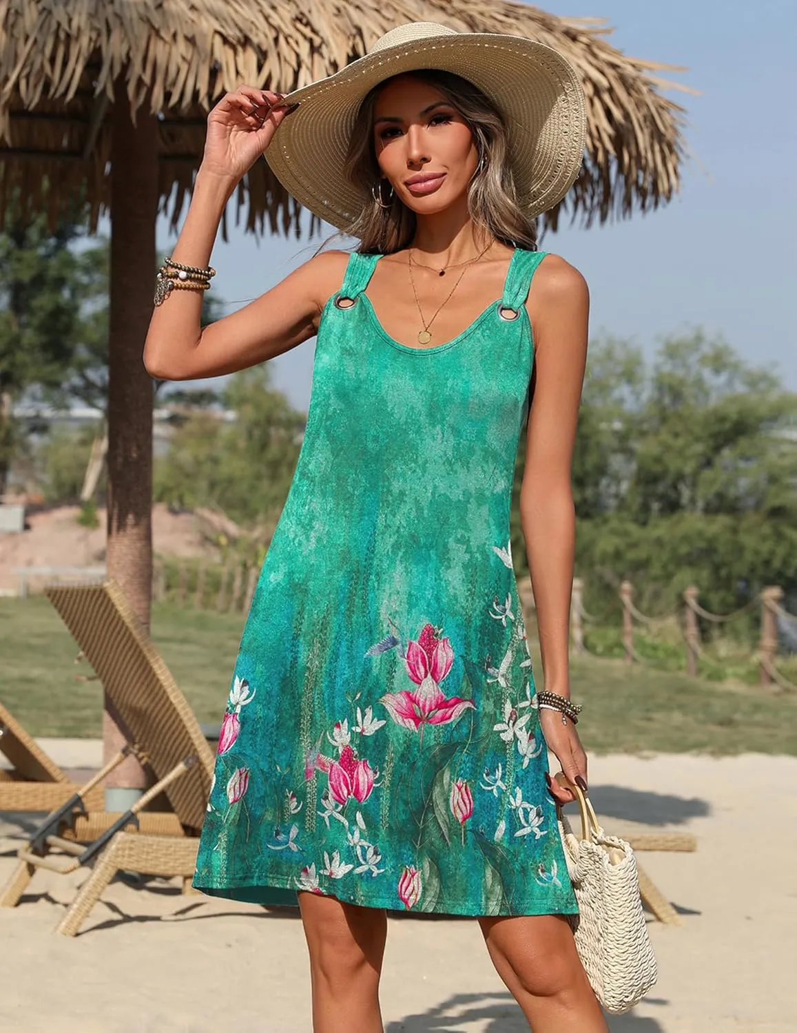Zeagoo Summer Dresses for Women Boho Beach Dress Sleeveless Sundresses with Pockets Casual Loose Tank Tshirt Sun Dress