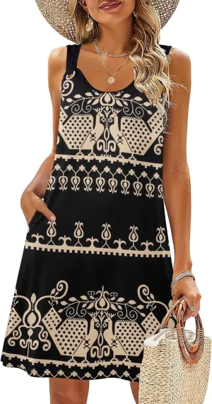 Zeagoo Summer Dresses for Women Boho Beach Dress Sleeveless Sundresses with Pockets Casual Loose Tank Tshirt Sun Dress