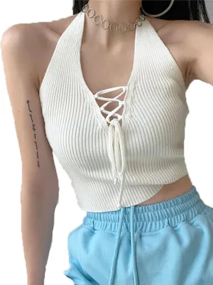 Zip up Jackets for Women Lace Up Cross Back Slim Knit Camisole Women's Strapless Tank Top