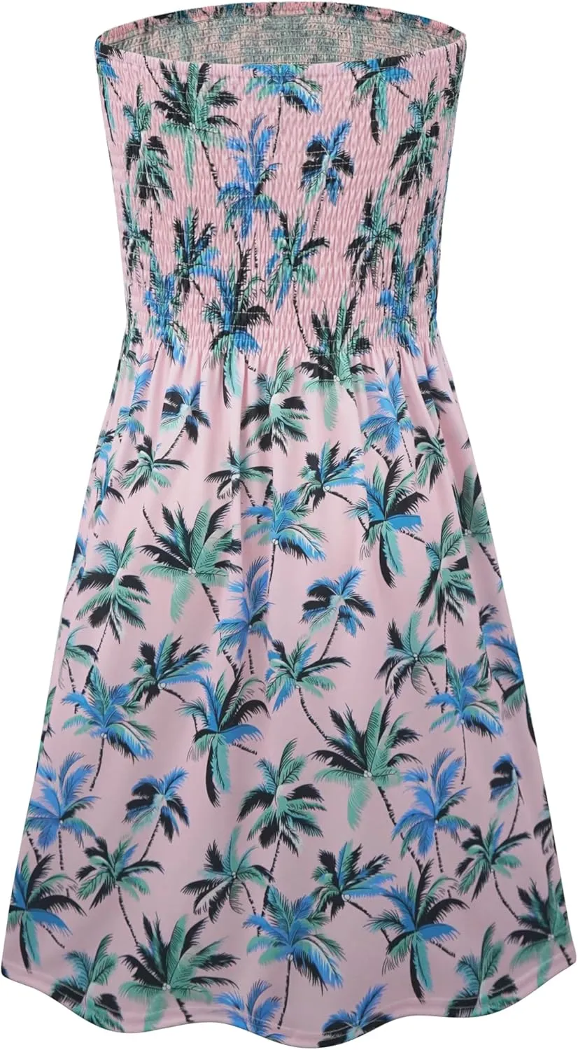 Zyyfly Summer Strapless Dress for Women Tube Top Sundress Casual Beach Cover Ups